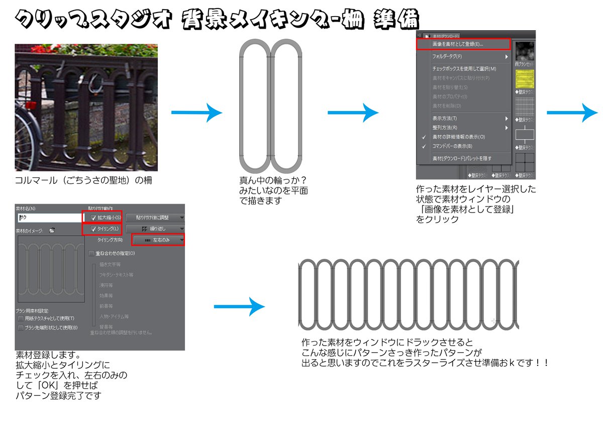 チノマロン V Twitter 柵の部分のメイキングです 最後投げやりですが クリスタの一つのテクニックとして覚えておくといいですよヾ 3ﾉｼヾ ﾉｼ Clipstudio