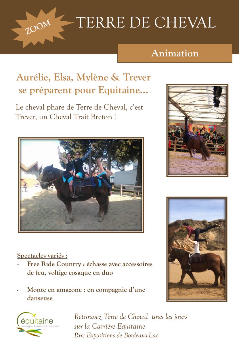 1 JOUR = 1 INFO 
Terre de Cheval présent à <a href="/Equitaine/">Equitaine</a> - 20 au 28 mai ! <a href="/NvelleAquitaine/">Nouvelle-Aquitaine</a> <a href="/Foirebordeaux/">Foire de Bordeaux</a>