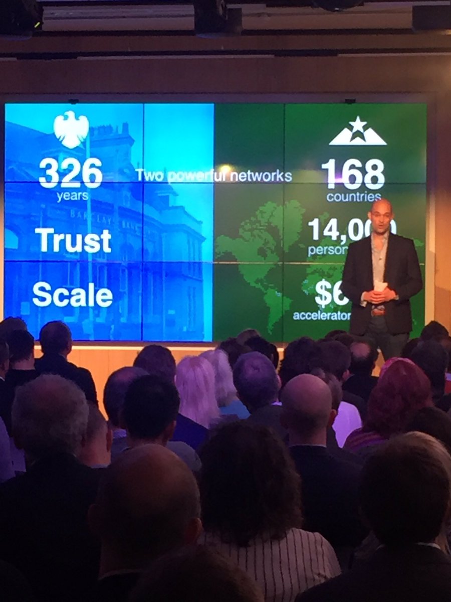 MissAminaY's tweet photo. Demo day! #techstars @ChrisAdelsbach showcasing scale &amp; sustainable growth of our startups @ThinkRiseLDN is off the charts 📈 #HomeOfFinTech https://t.co/7MrRg7Pi57