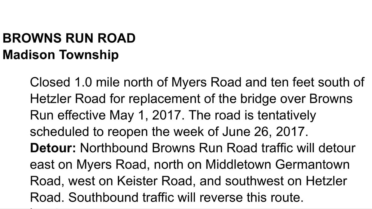 SWSafeCommunity's tweet image. Bridge out on Browns Run towards Hinkle Rd. Go to bceo.org/roadclosings.h… for more information. #DriveSafe