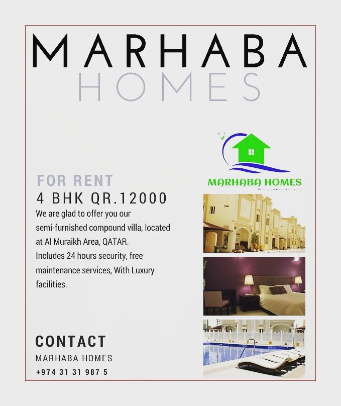 MARHABAHOMEFORU's tweet image. NO COMMISSION

FOR Viewing: +974 31 31 987 5