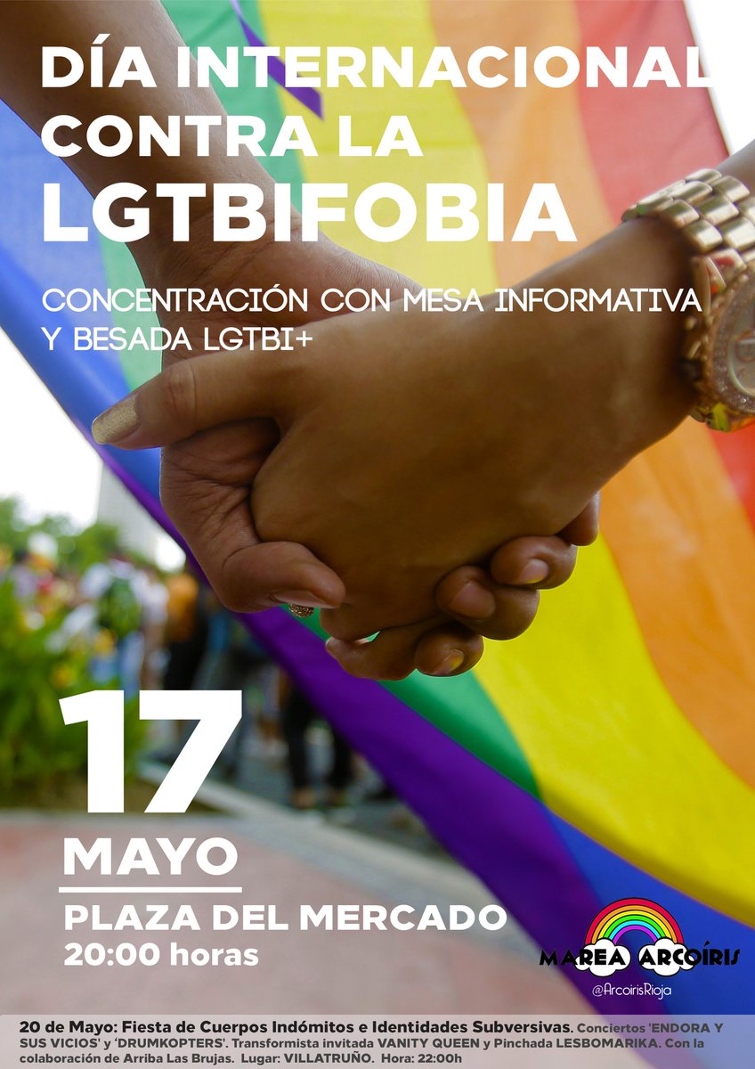 17 de Mayo | CONCENTRACIÓN por el Día Internacional contra la #LGTBIfobia a las 20:00h en la Plaza del Mercado. #LGTB+