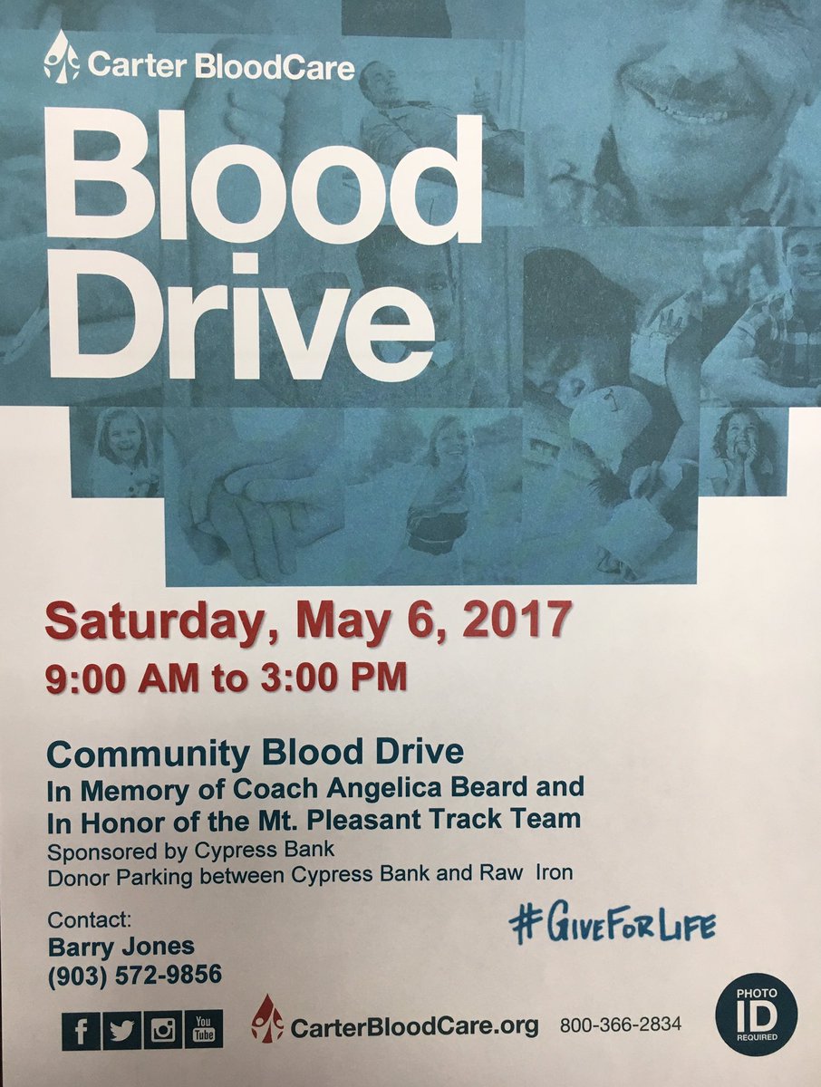 Mt Pleasant this Saturday if you want to donate blood Call me or Maria at 903-572-9856 and join our blood drive support <a href="/mpisdtigers/">Mount Pleasant ISD</a>