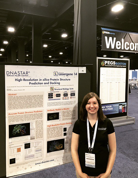 DNASTARInc's tweet image. Don&apos;t miss our High-Resolution in silico #ProteinStructure Prediction &amp;amp; Docking poster (or Amanda!) at #PEGS17. #StructurePrediction