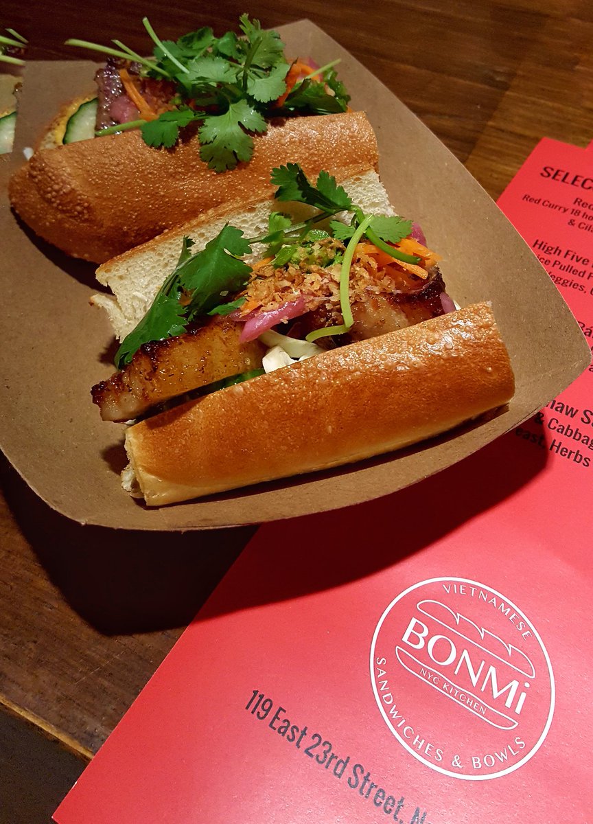 My first <a href="/eatBONMi/">BONMi</a> Bánh mì, whose filling is the sexiest four words I've ever seen on a menu: Honey Pepper Pork Belly.

#banhmi #foodie #yum