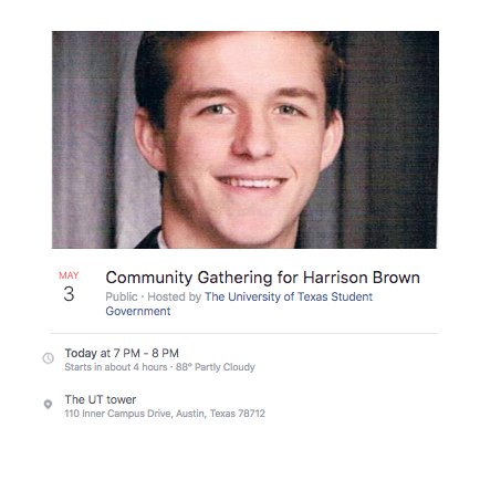 Join us at a community gathering to honor Harrison Brown and the victims of campus tragedy tonight on Main Mall at 7 utex.as/2p9v9CG