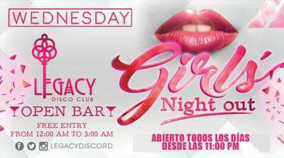 legacydiscord's tweet image. TODOS LOS MIÉRCOLES LAS CHICAS BEBEN GRATIS