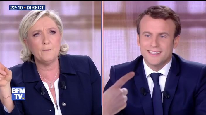 BFMTV's tweet photo. #2017LeDebat "Formidable que vous teniez des propos de compassion pour les homosexuels et les juifs" dit @EmmanuelMacron https://t.co/o1W08Wppoz