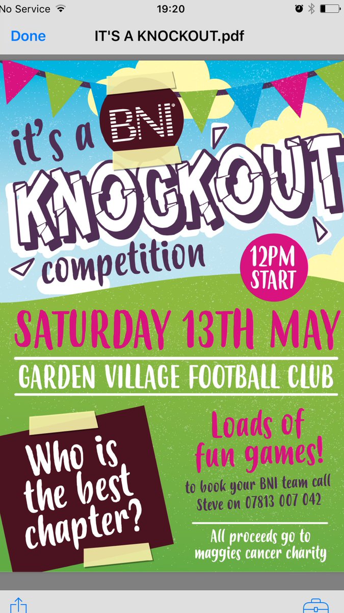 YmlaenLtd's tweet photo. #itsaknockout #bni #charity @MaggiesCentres  a great fundraiser 13 th of May thanks to @KSCCARPETS get down to support https://t.co/YbnhLeCoay