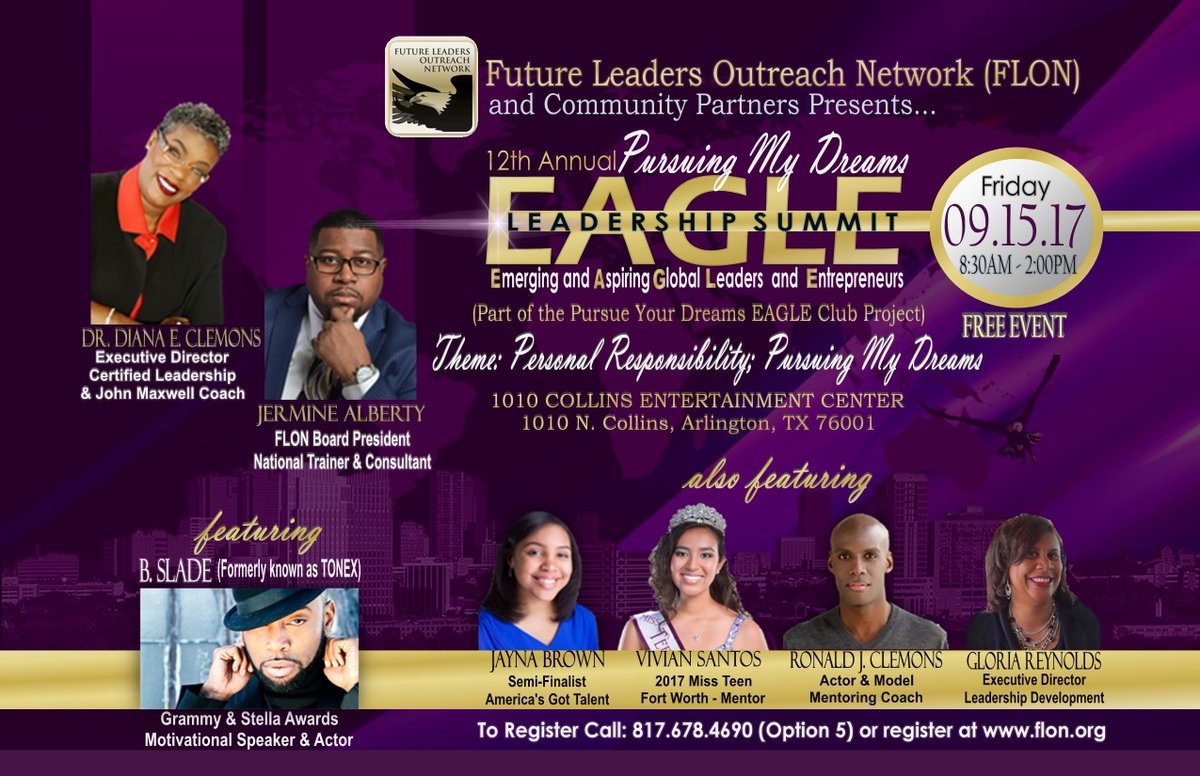 FLONetwork's tweet photo. #Arlington, save the date! September 15th marks our 12th Annual #PursueYourDreams EAGLE #Leadership Summit! All students &amp; families WELCOME! https://t.co/fSYiGboZEF