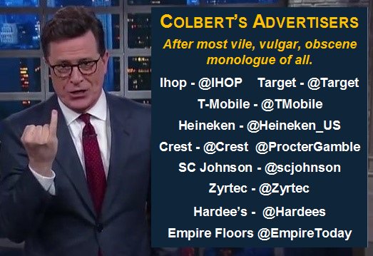 SpeakingOut59's tweet image. So, will #EmpireToday hold Colbert&apos;s feet to the fire for his obscenity? Doubtful - they blocked me! #StandForDecency @CBS @FCC