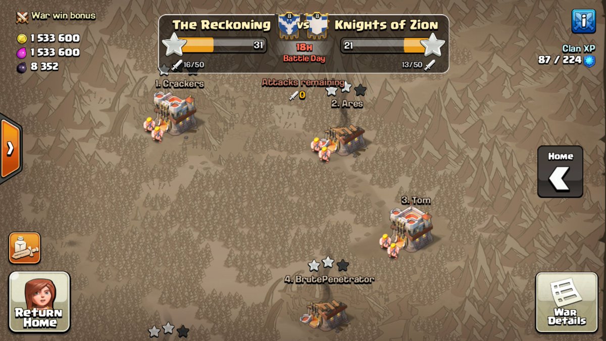 Solid war going down tonight with <a href="/Knights_of_Zion/">Knights Of Zion</a> !! 4/7/9s v 5/4/9s odd breakdown, but should be fun 🍻🍻🍻 #ClashOfClans #whatsintheboat?