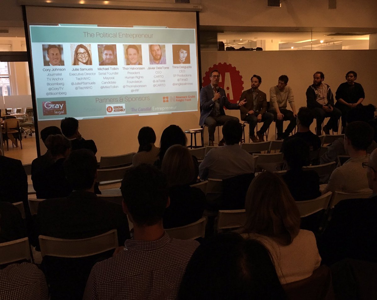 HRF's tweet photo. Here at @GA for "The Political Entrepreneur" with @ThorHalvorssen @juliepsamuels @technyc @coryTV @bloomberg @CARTO @singlepalmtree https://t.co/Q10DvhcX27