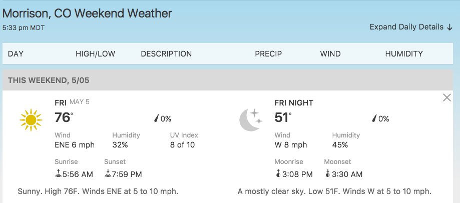 Weather is gonna be PERFECT on Friday for Red Rocks!!! https://t.co/u83Hg43GgS