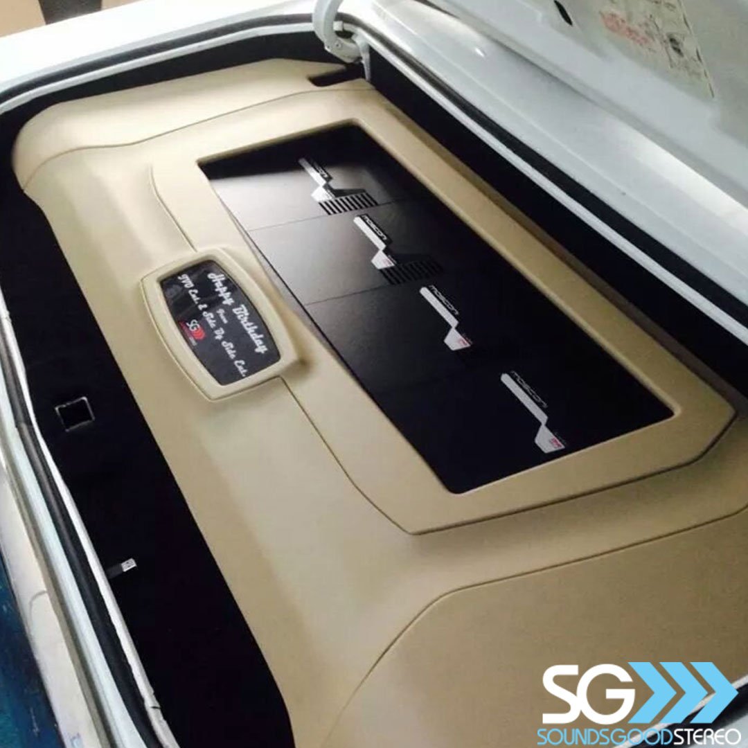 All of the panels are wrapped &amp; the system sounds amazing! What do you think?

Design note: The tan portion of the trunk was designed to l