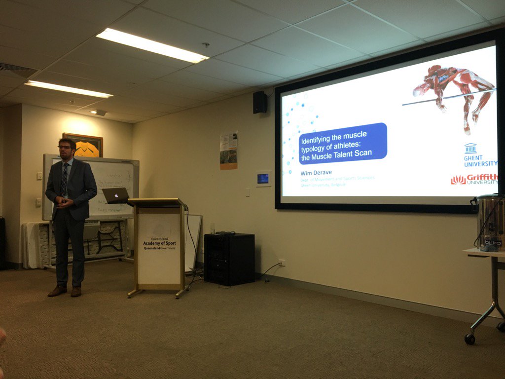 clareMINAHAN's tweet image. Professor Wim Derave at the QAS presenting the Muscle Talent Scan.  On sabbatical at Griffith Sports Physiology.