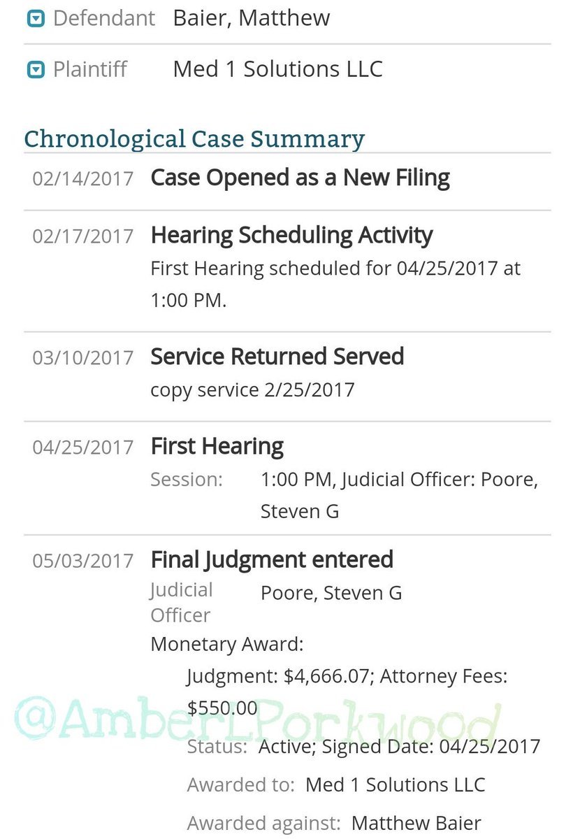 AmberLPorkwood's tweet photo. Updated, @mattbEPT owes 4666.07 to Med 1 Solutions (for unpaid medical bills) & $550 in attorney fees. #BeingMatt #TeenMomOG #deadbeatdad https://t.co/swAUAzxD48