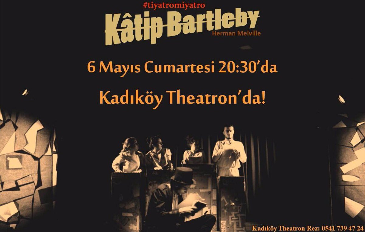 6 Mayıs Cumartesi 20:30'da <a href="/KadikoyTheatron/">Kadıköy Theatron</a> dayız. Mayıs ayının tek oyununu kaçırmayın!!🎩 #tiyatro #katipbartleby #sondanbirönce