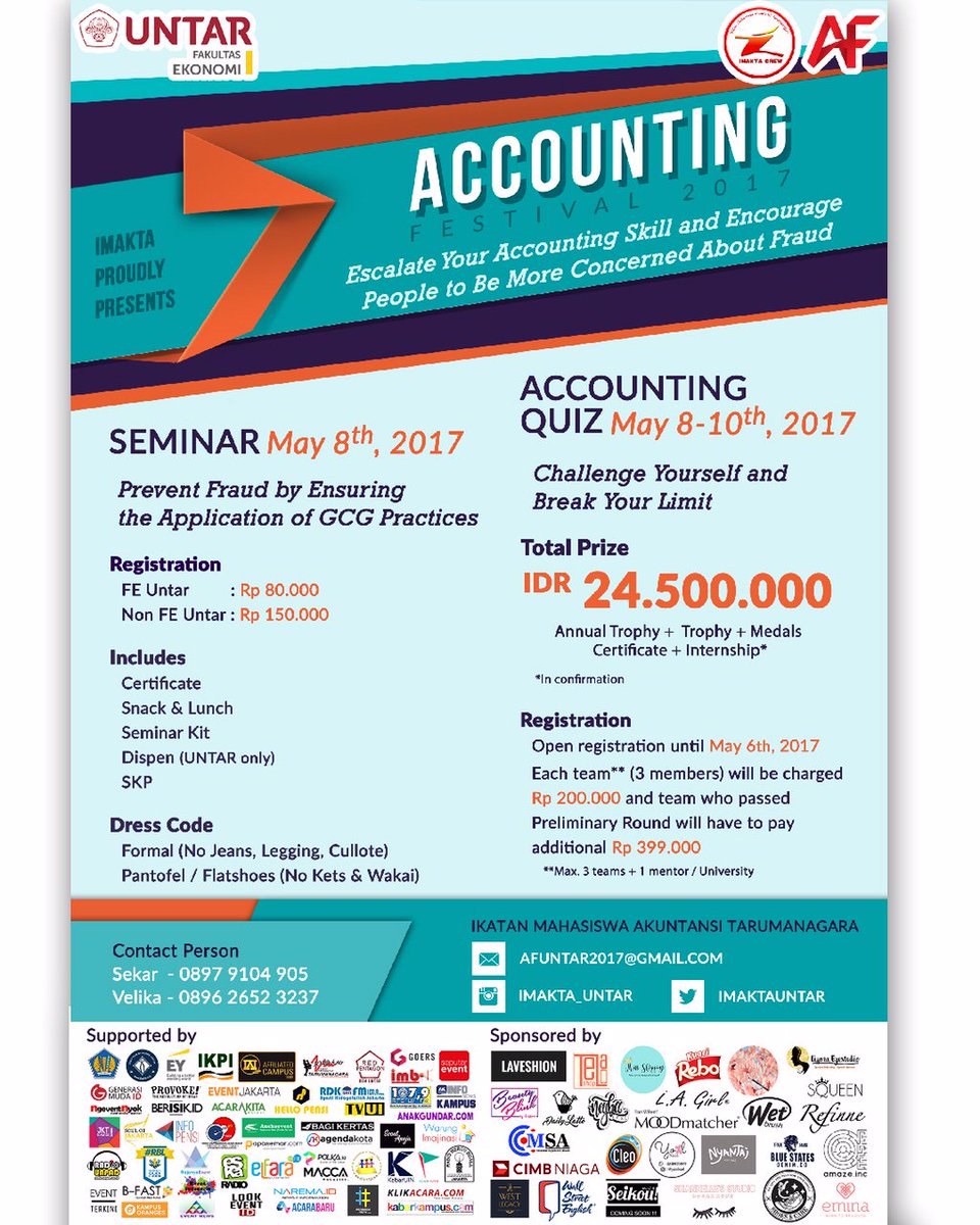 Accounting Festival 2017 | 8-10 May 2017 | Open registration until 6 May 2017 | Cp 08979104905 / 089626523237 | <a href="/ImaktaUntar/">IMAKTA UNTAR</a>
