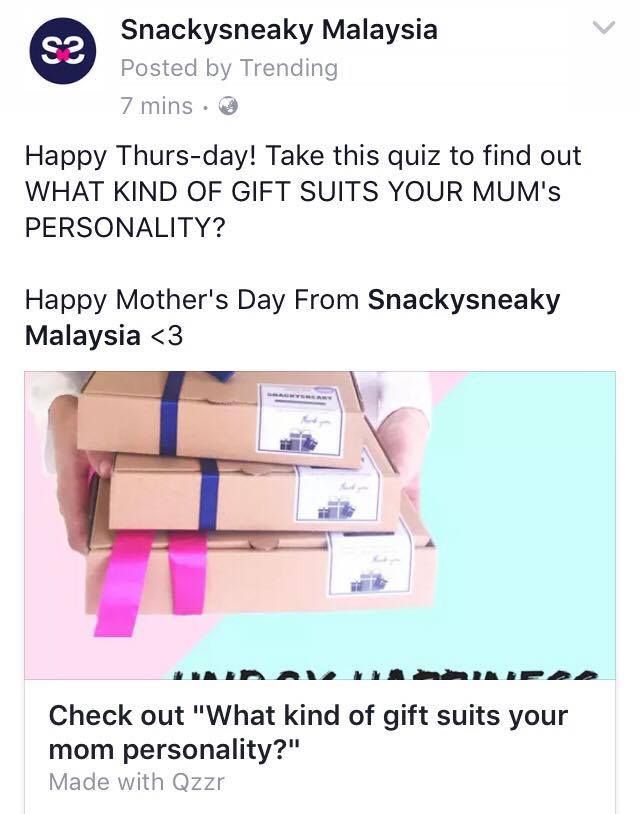 Happy Thurs-day! Take this quiz to find out WHAT KIND OF GIFT SUITS YOUR MUM's PERSONALITY?

Click the link buff.ly/2qBoNx5