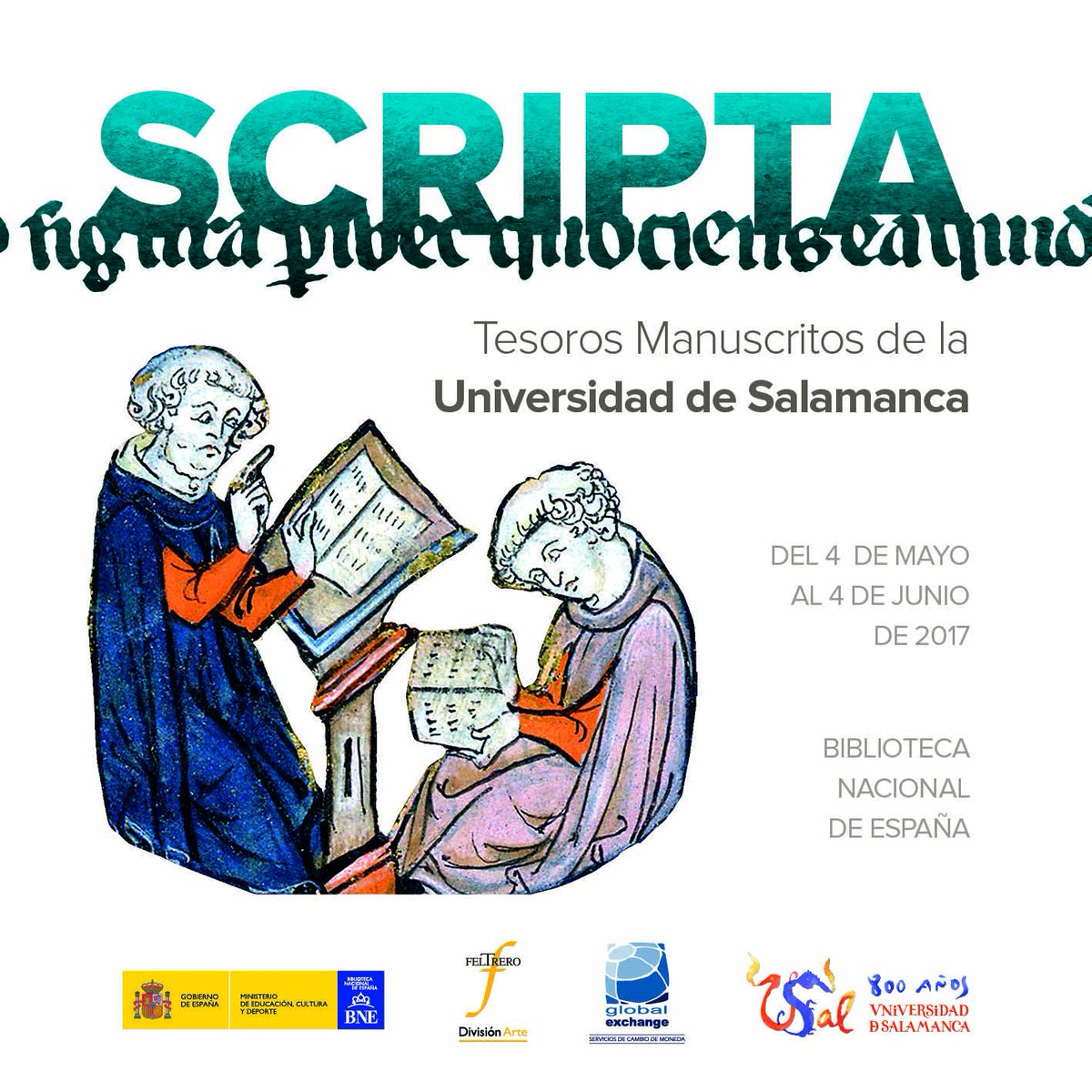 usal's tweet image. .@CasaReal inaugura en @BNE_biblioteca la exposición #Scripta, enmarcada en los actos del @VIIICentenario ow.ly/tMBx30bokFK