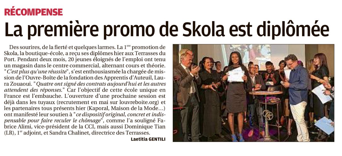 📣Lu dans <a href="/laprovence/">La Provence</a> ce matin 👉 La 1re promo de #SKOLA diplômée en présence de <a href="/Dominique_TIAN/">Dominique TIAN</a> et de  <a href="/schalinet/">Chalinet Sandra</a> 📰