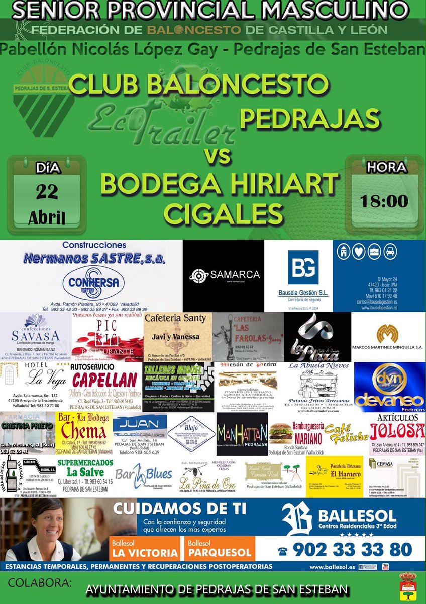 cbpedrajas's tweet photo. ECOTRAILER PEDRAJAS//BODEGA HIRIART CIGALES
Esta tarde en el Pabellón Nicolás López Gay de Pedrajas de San Esteban a las 18h. Os esperamos!! https://t.co/E4NDau0O8p