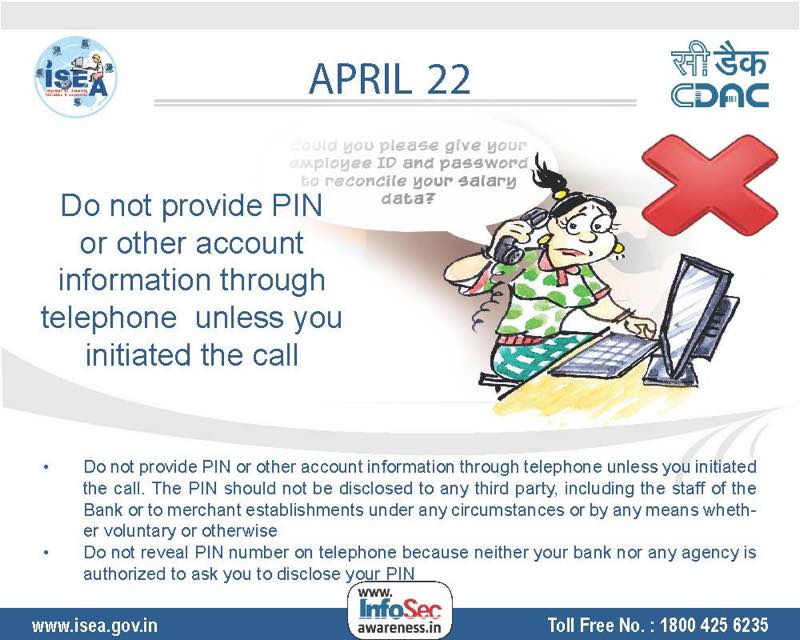 InfoSecAwa's tweet photo. #Tipoftheday #Never share any #Financial #Personal #PIN #Passwords over phone with any body. #Bankofficial #Never #Call or #Ask ur #PIN #RT https://t.co/MDqOGqkY3L