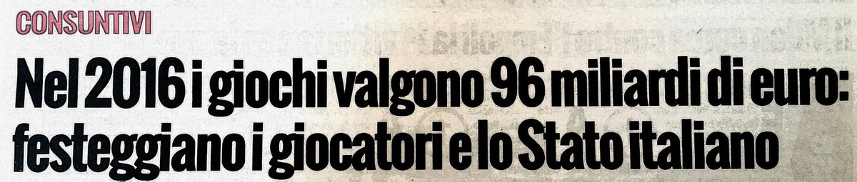 Alex_Bruzzi1975's tweet photo. Tutti i #giochi d'#azzardo in tutto l'#anno2016 hanno totalizzato #incassi per #96miliardi di #Euro e lo #StatoItaliano incassa #10miliardi https://t.co/HEfNqF1nf5