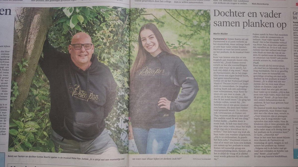 Onze René en Esmee vandaag in het <a href="/nhdagblad/">Noordhollands Dagblad</a>! #PeterPanNJMT #VliegtRechtJeHartIn