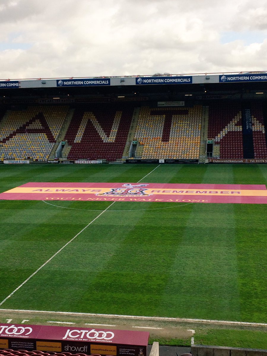 officialbantams's tweet photo. The Club's '56' memorial flag in position on the pitch ahead of today's annual pre-match minute's silence #BCAFC https://t.co/Cb9a2ZfECm