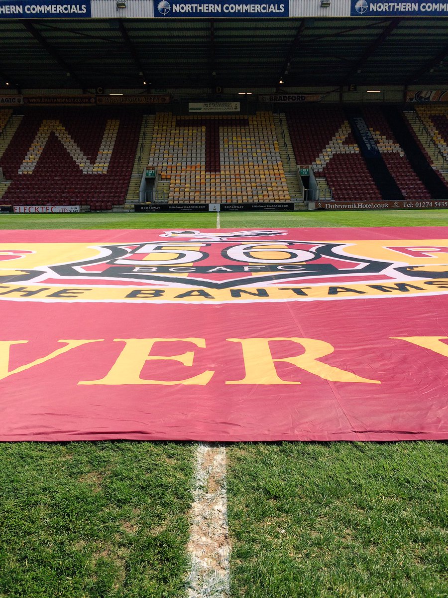 officialbantams's tweet photo. The Club's '56' memorial flag in position on the pitch ahead of today's annual pre-match minute's silence #BCAFC https://t.co/Cb9a2ZfECm