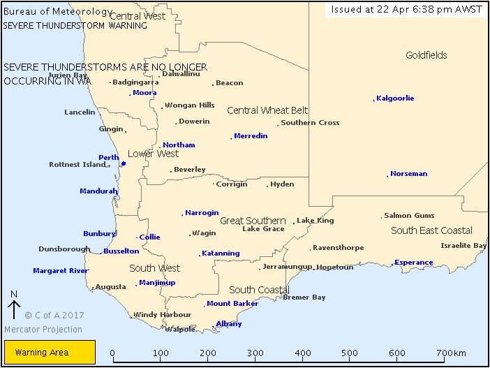 ABCemergency's tweet photo. #WA #SevereStorm CANCELLED for #Narrogin, #LakeGrace, #Jerramungup, #Hopetoun, #Ravensthorpe and #LakeKing. https://t.co/SmZ5hQ54rC https://t.co/iJDHYeelLc
