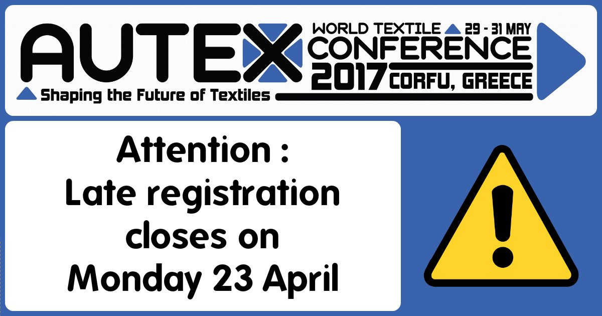 autex2017's tweet photo. Late registration closes soon! https://t.co/80oB3MfwiJ https://t.co/A1Pr1bCN4t