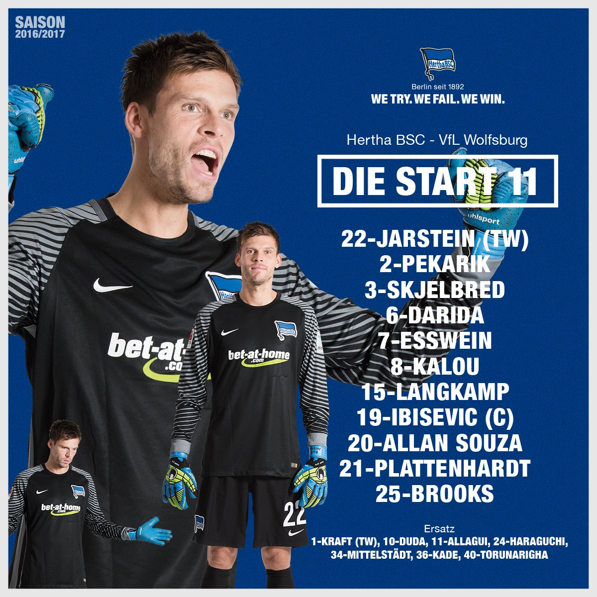 Unsere Start11 für #BSCWOB! 🔵⚪️ Holt Euch die Punkte, Männer! 💪💙 #hahohe