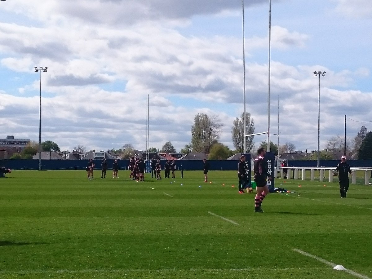 OfficialAyrRFC's tweet photo. Sun's out in Edinburgh! Warm-up underway on the back pitches. #BTCupFinal https://t.co/oYU3GKydz8