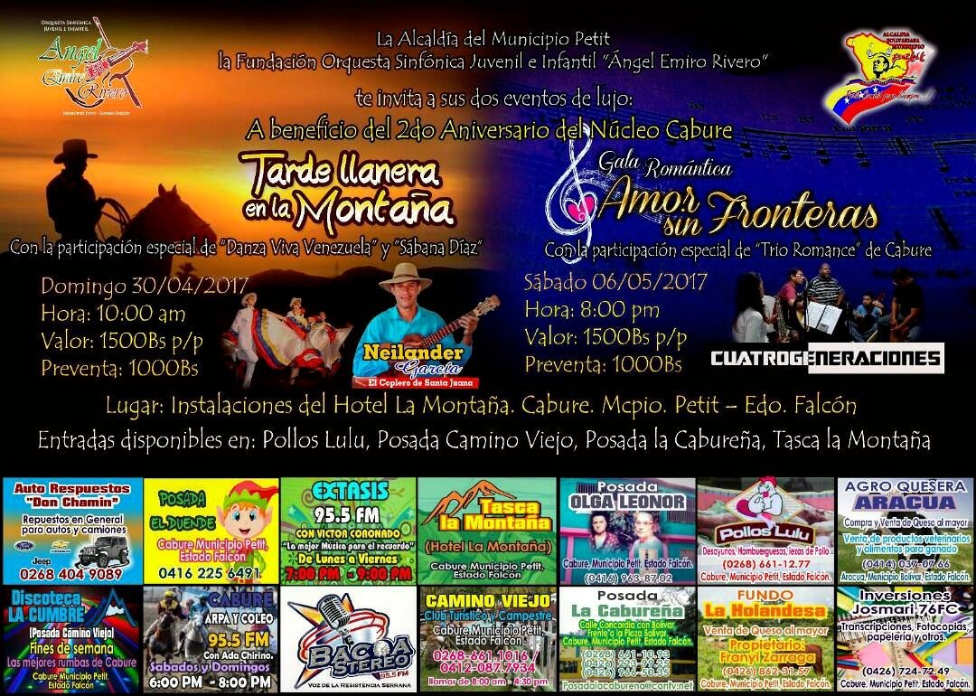 ¡ATENCIÓN! 🚨 #RT 
Próximos eventos a beneficio del #2AniversarioNucleoCabure #Cabure #Falcon