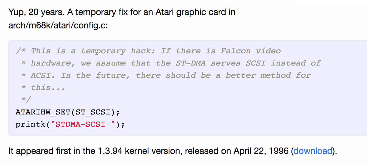 randal_olson's tweet image. Today is the 21st anniversary of the oldest temporary hack still in #Linux kernel. #programming

kazet.co/2016/04/29/tem…