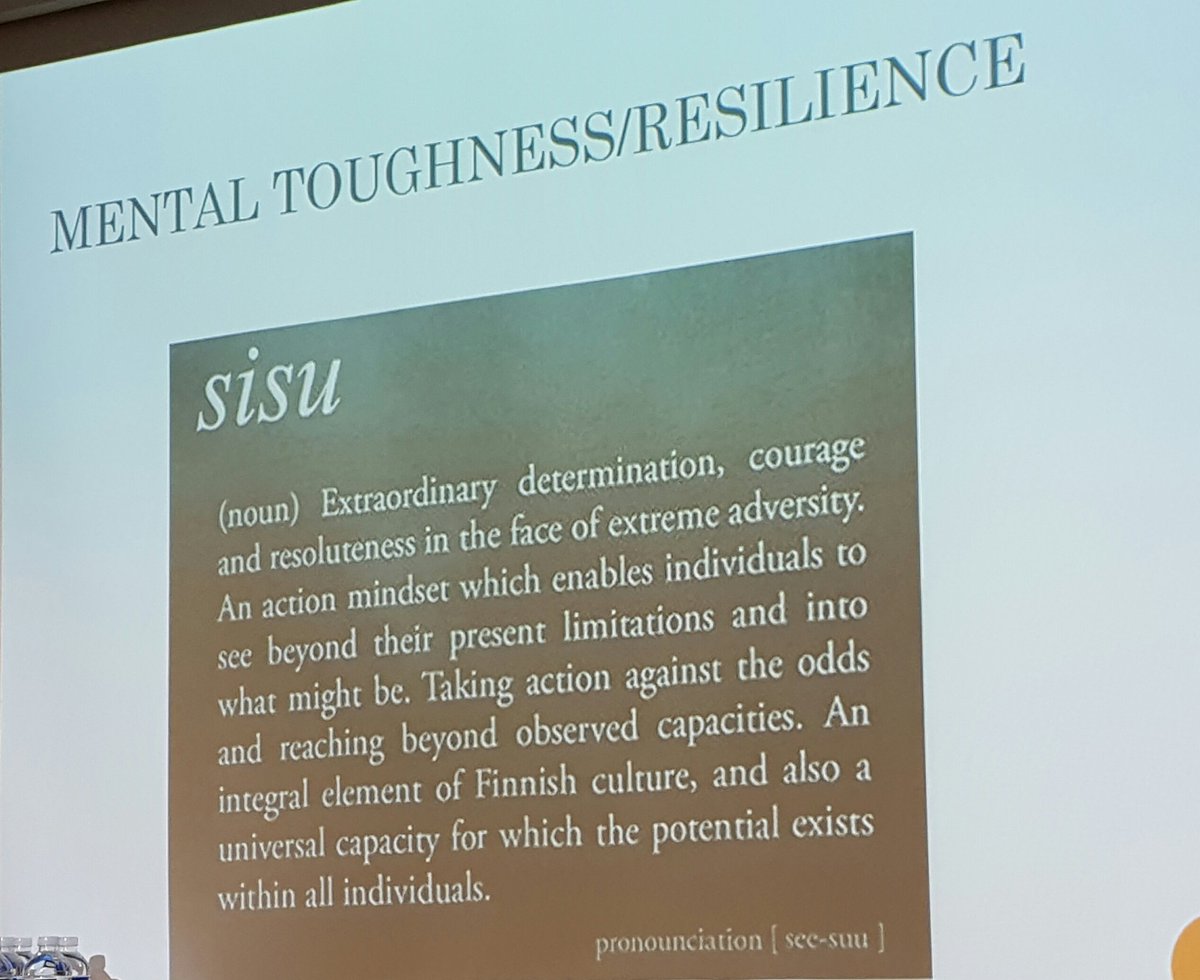 JFK_SportPsych's tweet photo. Using a Finnish word to sum up Mental Toughness/Resilience
#sisu
#AASPWest2017 #AASPmeetsJFKU https://t.co/CycFK2DECW