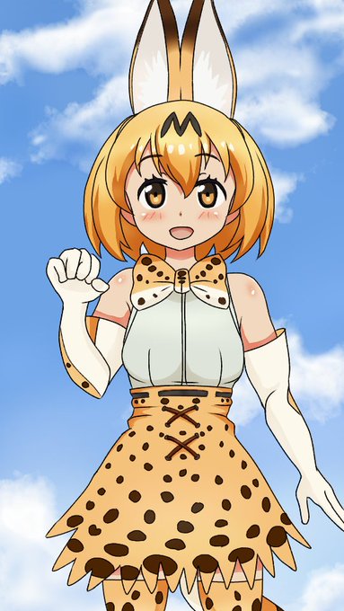 スマホでけものフレンズのサーバルちゃん描き描き❤️目を失敗しちゃった～。絵を描くスマホを新調したので多少画質とか良くなったカモ?。 