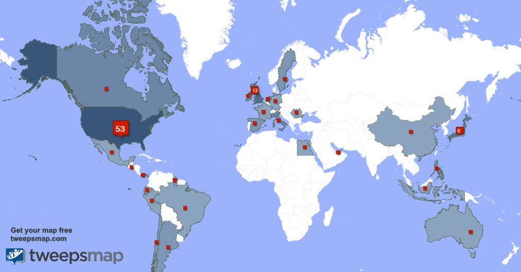 My followers are in USA(52%), UK.(13%)... Get your map too: tweepsmap.com/!Clify_Chu