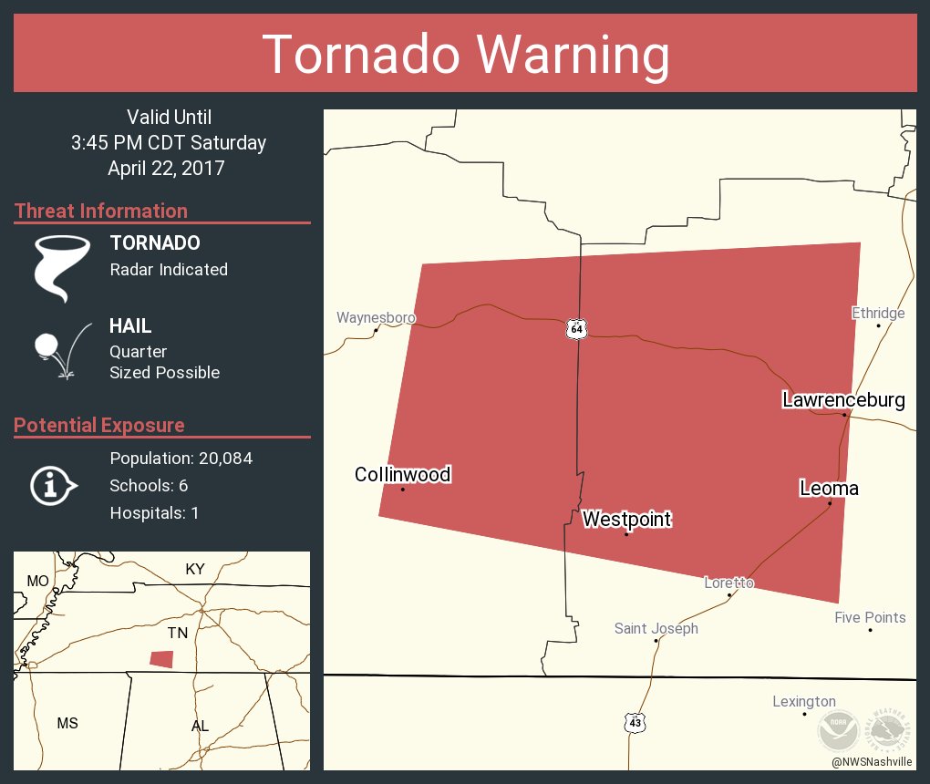 Tornado Warning including Lawrenceburg TN, Collinwood TN, Leoma TN until 345 PM CDT U.S