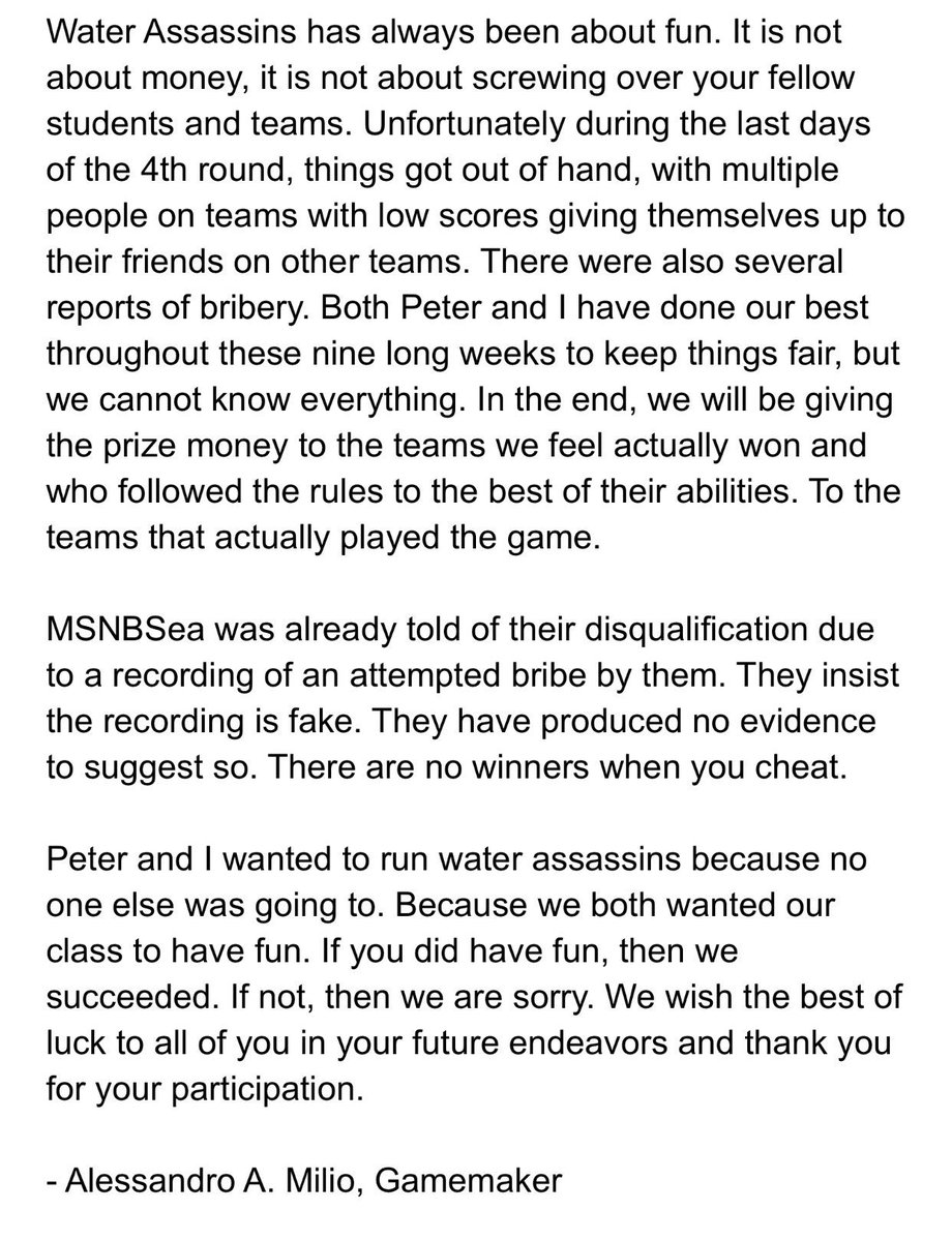 WHSAssassins17's tweet photo. A statement on the end of the game. https://t.co/7Qg5BDznxM
