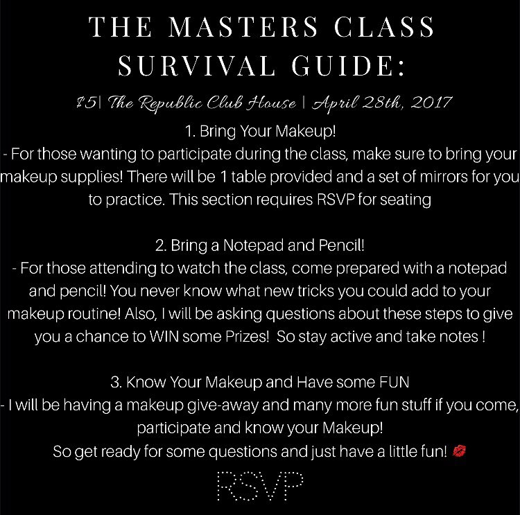 ObeeRoulette's tweet photo. It's finally here, My Makeup Class!
So RSVP while you can !
#TheMastersClass 💋
https://t.co/rZyJmzWeXZ https://t.co/Zd4xJKqwOx