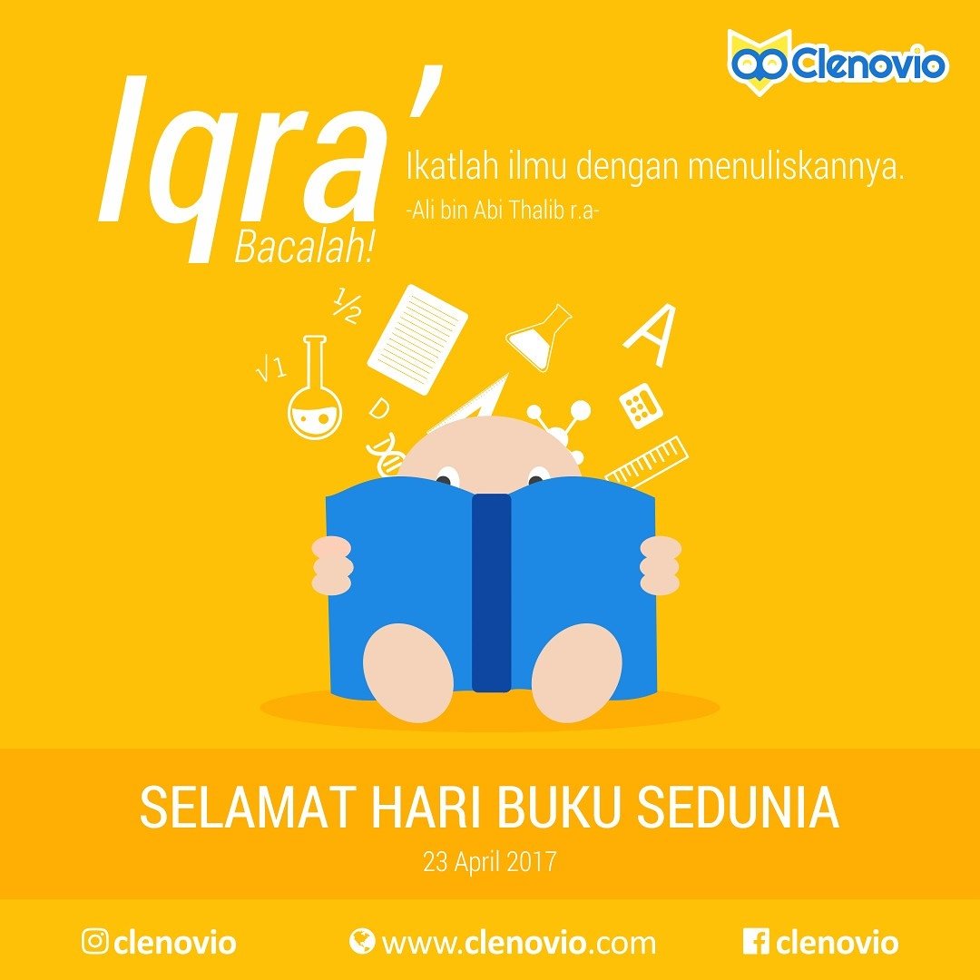 clenovio's tweet photo. Selamat Hari Buku Sedunia 23 April 2017, Yuk baca dan nulis buku di https://t.co/vxjhVTQ8cY Tebarkan kemanfaatan ilmu pengetahuan 😀 https://t.co/CUZI3vMjWT