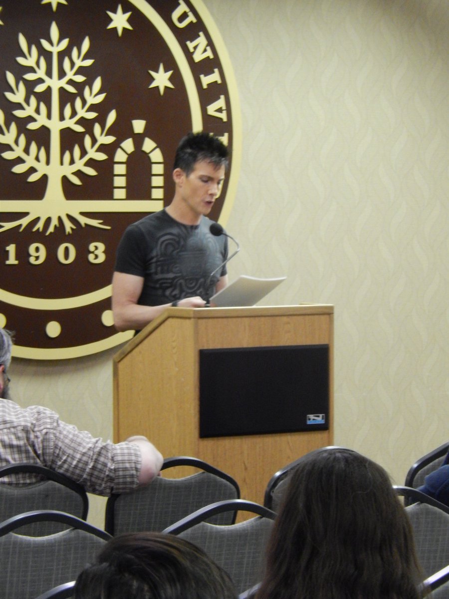 WMUEnglish's tweet photo. Fiction MFA student Jeremy Schnotala reading his work tonight @ MFA/PhD Festival. https://t.co/q9FukUYeDu
