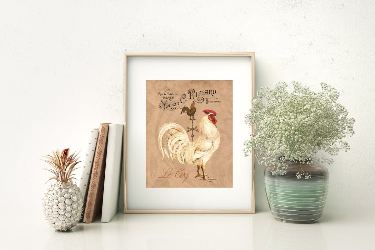 French Country Rooster - Art Print, Rooster Kitchen Decor, Fr… tuppu.net/d6d3a549 #MomentsOfArt #FrenchArtPrint