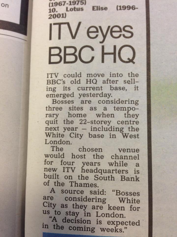 londonette's tweet photo. ITV eyeing BBC's old HQ. Jesus. (via @SkyJohnJames) #BBCTVC https://t.co/FVFoaAh3YO