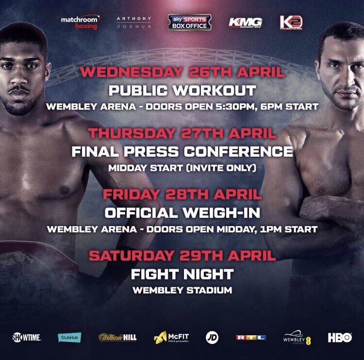 Watford's Anthony Joshua will fight Wladimir Klitschko for the IBF, WBA (Super) and IBO heavyweight at Wembley Stadium