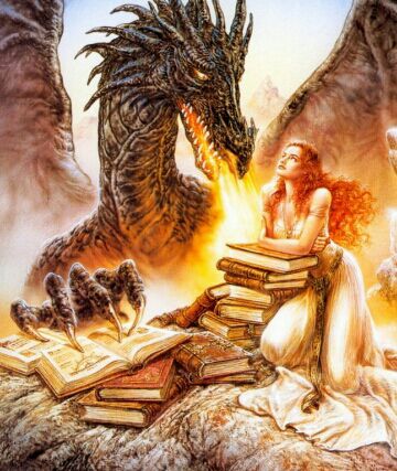 Законченные произведения фэнтези. Луис Ройо. Девушка и дракон. Жанр фэнтези. Дракон магии.